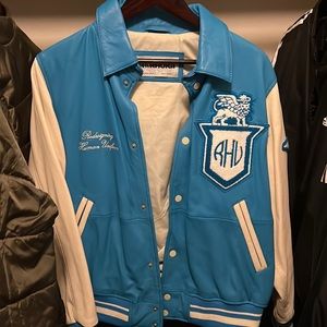 Limited Zara x Rhuigi Leather Sheepskin Varsity Jacket Blue Size M